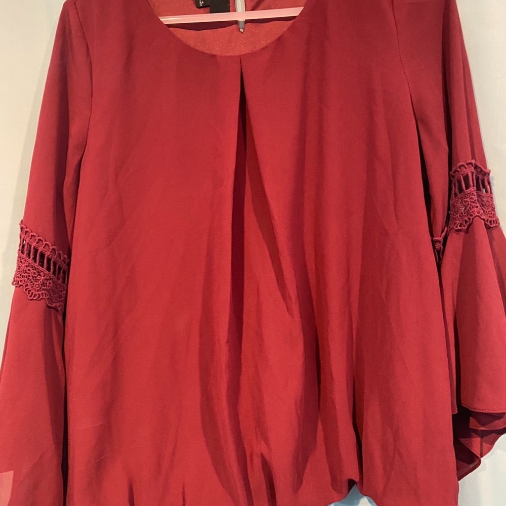 Iz Byer Red Blouse with Lace Sleeves